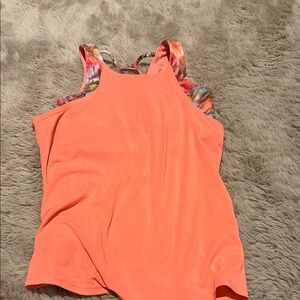 Athleta Orange Sleeveless Tank Top with Ruffled Trim
